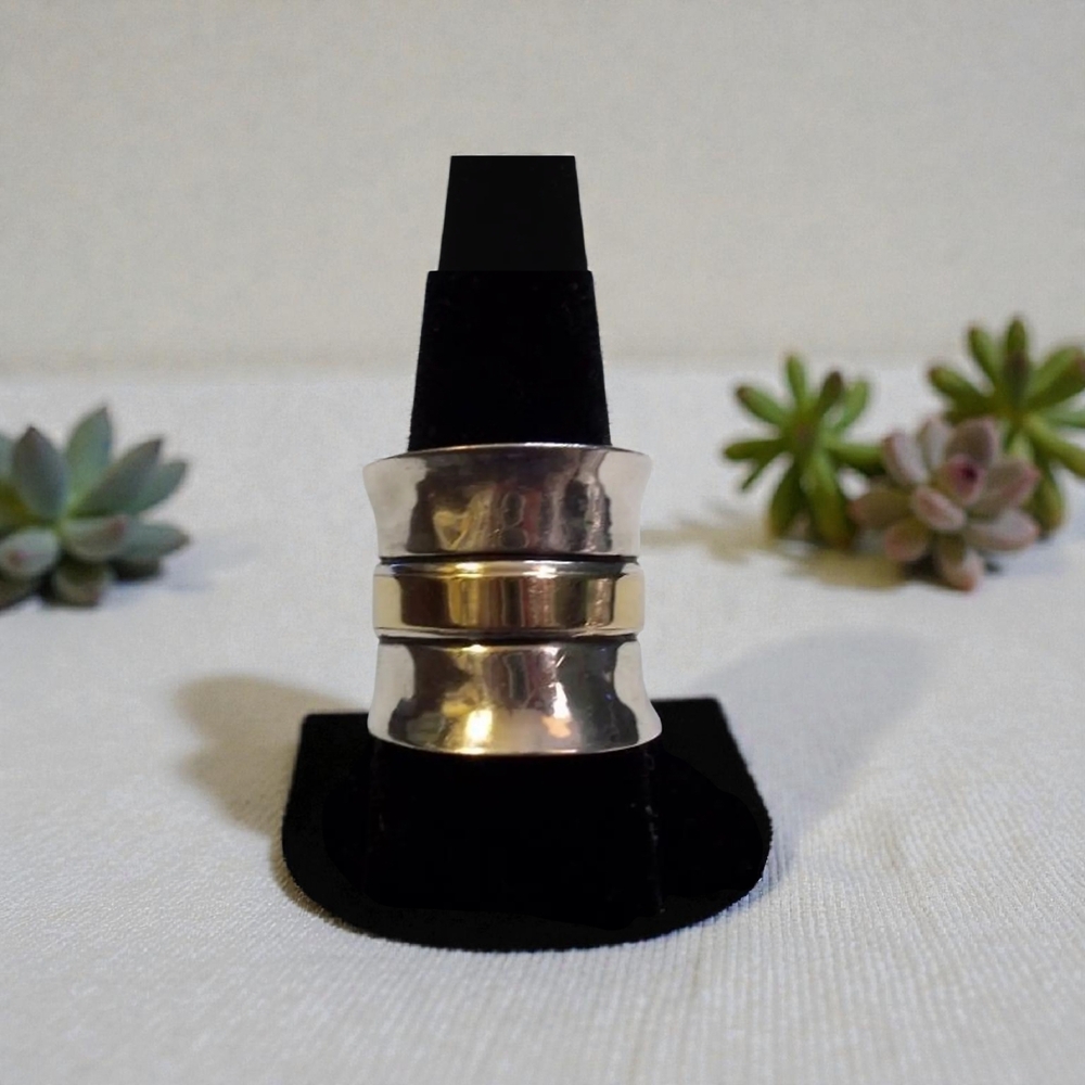 Silver and Gold Tone Wide Band Ring